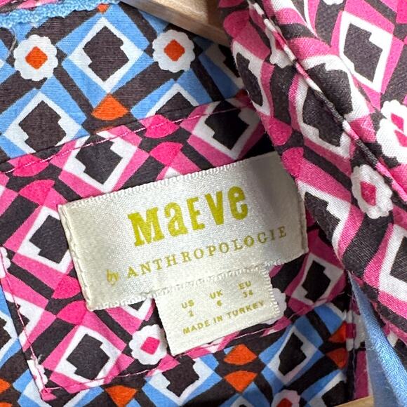 ANTHROPOLOGIE x MAEVE Buckley Geometric Shirt Mini Dress Blue Pink Sz 2 {K17} - Picture 5 of 6